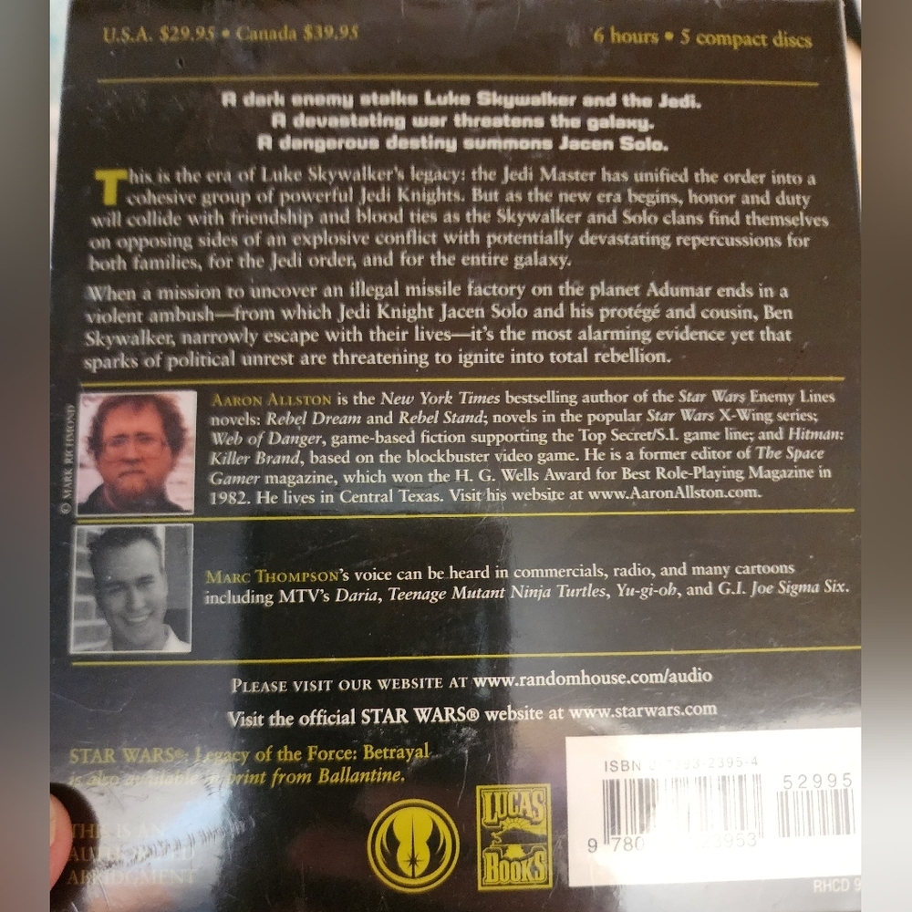 New still sealed book on CD Star Wars Legacy of the Force Betrayal - Picture 2 of 2